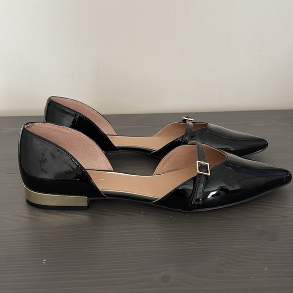 Linea Paolo Demi D'Orsay Flat Pointed Toe Black Patent Leather Size 9.5 - Picture 5 of 11